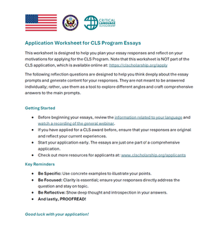 2026 CLS Application Brainstorming Worksheet