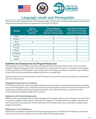 2026 CLS Language Levels and Prerequisites