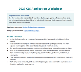 2027 CLS Application Brainstorming Worksheet